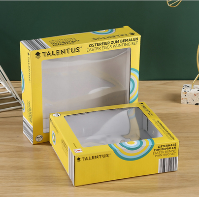 विंडो ई बांसुरी नालीदार कागज सामग्री के साथ 4 सी पीएमएस ऑफसेट खिलौना पैकेजिंग बॉक्स